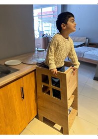 Resim Montessori Çocuk Aktivite Kulesi & Korumalı Çocuk Merdiveni Kahverengi 