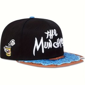 Resim 1 adet Şık Nakışlı Düz Kenarlı Şapka, Serin Hip-Hop Beyzbol Şapkası, Açık Hava, Tatil, Seyahat için - Hafif, Esnek Olmayan Polyester, Aile ve Arkadaşlar için Mükemmel Hediye, Elde Yıkama 