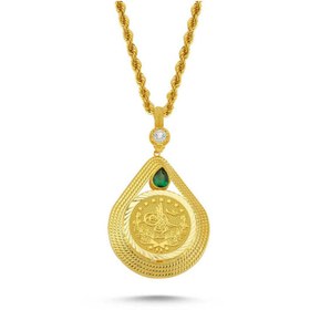 Resim Sembol Gold Altın Tuğralı Kolye Yeşil Damla Taşlı 