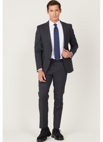 Resim AC&Co / Altınyıldız Classics Erkek Antrasıt Lacı Ekstra Slim Fit Dar Kesim Mono Yaka Desenli Takım Elbise Antrasıt Lacı 