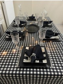 Resim Sıvı Geçirmez Dertsiz Masa Örtüsü Kareli Desen Siyah 25 Parça Set 