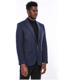 Resim Wessi Slim Fit Desenli Koyu Mavi Erkek Ceket Koyu Mavi 