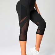 Resim Kadınlar için Yüksek Bel Fileli Spor Kapri Tayt, Günlük Tarz, Esnek Fitness Yoga Pantolonu 