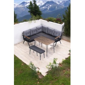 Resim Pimango Pi Locca Demonte Metal Mutfak Köşe Takımı, 180x180 Sehpalı 