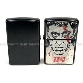 Resim Scarface Al Pacino Mat Siyah Kapaklı Benzinli Çakmak 