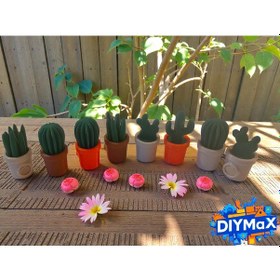 Resim 5 Li Kaktüs Magnet Seti Mini Saksılı Kaktüs Buzdolabı Süsü 