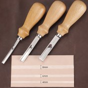 Resim 3 adet/Set El Yapımı Deri İnce Alet, Deri Kenar Kesme Aleti, El Yapımı DIY Deri Sanatı, Geniş Ağızlı Kenar Kesme Aleti, Ahşap Sap, Paslanmaz Çelik Başlık, Deri Kenar Pürüzsüzleştirme ve Kenar Onarım Bıçağı, Deri İnceltme Aleti Seti, Yuva Genişliği 4mm/6mm/8mm, Profesyonel Deri El Sanatları Kenar Kesme Aleti 