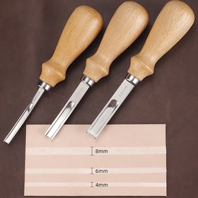 Resim 3 adet/Set El Yapımı Deri İnce Alet, Deri Kenar Kesme Aleti, El Yapımı DIY Deri Sanatı, Geniş Ağızlı Kenar Kesme Aleti, Ahşap Sap, Paslanmaz Çelik Başlık, Deri Kenar Pürüzsüzleştirme ve Kenar Onarım Bıçağı, Deri İnceltme Aleti Seti, Yuva Genişliği 4mm/6mm/8mm, Profesyonel Deri El Sanatları Kenar Kesme Aleti 