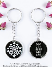 Resim Sihirli Titreşimler Sayı Sekansları Ve Sri Yantra Çift Taraflı Anahtarlık Şans Para Mucize Aşk Ilahi Koruma Başarı 
