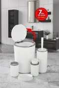 Resim Sas Haus Çöp Kovası Tuvalet Fırçası Sıvı Sabunluk 5 Parça Banyo Seti 7 Litre Beyaz Gri 