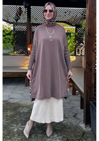 Resim Rabia Şamlı Sevda Triko Tunik Sütlü Kahve Çok Renkli 