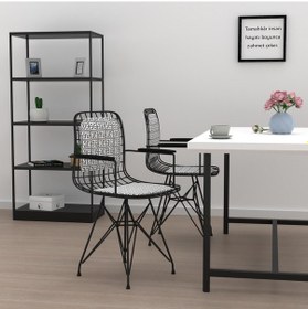 Resim Knsz kafes tel sandalyesi 1 li mazlum syhtalen kolçaklı sırt minderli ofis cafe bahçe mutfak 