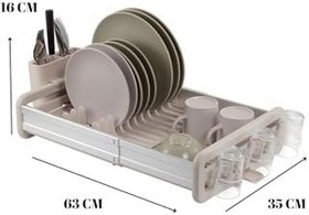 Resim Açılır Kapanır Bulaşıklık Kurutmalık Su Tahliye Tepsili Çatal-Bıçak Bölmeli Tabak Organizeri 