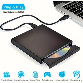 Resim Taşınabilir Harici CD-RW Sürücü DVD-RW Yazıcı Kaydedici Oynatıcı - Laptop Masaüstü Bilgisayar için CD/DVD-ROM CD-RW Oynatıcı - Depolama Çantası ile 