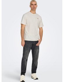 Resim Only & Sons Erkek Onsdawson Regular Fit Kısa Kollu %100 Pamuk T-shirt 22033190 Ekru Ekru 