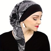 Resim Paisley Baskı Elastik Kaput Türban Kap Rahat Başörtüsü Önceden Bağlanmış Elastik Saç Bone Dantel Up Kemo Şapka 