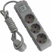 Resim 3lü Anahtarlı Priz 3 Metre 16A 250V, Üçlü Topraklı Uzatma Kablosu 3 Metre (Gri) 