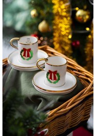 Resim Acar Rennes Yılbaşı 2 Kişilik Kurdele Kahve Fincanı Takımı 90 ML 