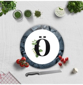 Resim Decorita Cam Kesme Tahtası - Cam Kesme Tablası - Harfli Tasarım Ö Çap 32 CM 