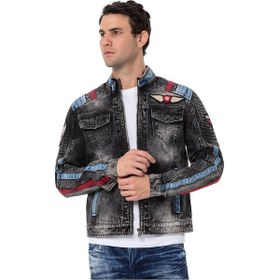 Resim Cj300 Renkli Şeritli Havalı Erkek Jean Ceket 001 