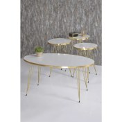 Resim Gold Falez Zigon Sehpa ve Orta Sehpa Elips Set Gold Tel Beyaz 