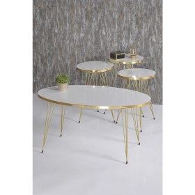 Resim Gold Falez Zigon Sehpa ve Orta Sehpa Elips Set Gold Tel Beyaz 