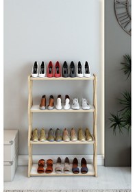 Resim Zühre Safir Meşe -beyaz -4 Raflı Ahşap Ayakkabılık -çok Amaçlı Dekoratif Raf, Organizer Beyaz - Safir Meşe 