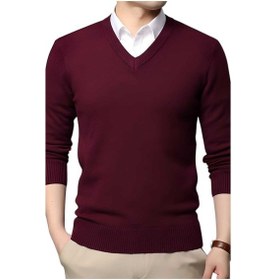 Resim Tezzgelsin 3'lü Erkek V Yaka Uzun Kol Triko Tüylenmez Süveter Erkek Slim Fit Süveter Siyah - Bordo - Füme 