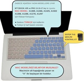 Resim MacBook Klavye Koruyucu Silikon | Türkçe Q Baskılı | MacBook Air 13 inç ve MacBook Pro 13–15 inç (A1278, A1425, A1502, A1286, A1398) UyumluMavi Pembe 