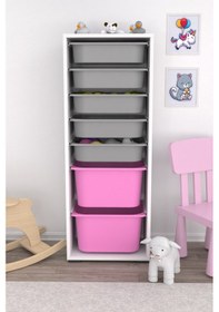 Resim Pratico Zola 7 Sepetli Çok Amaçlı Oyuncak Dolabı Pembe - Gri 
