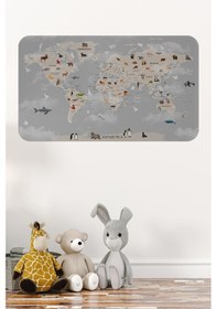 Resim Eğitici Dünya Haritası Dünya Atlası Çocuk Ve Bebek Odası Duvar Sticker-60x105-3793 - Renkli Çok Renkli 
