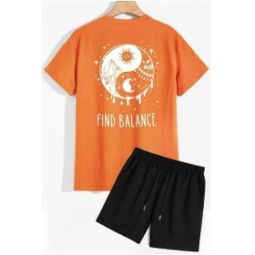 Resim Ying Yang Şort T-shirt Eşofman Takımı Turuncu 