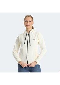Resim Slazenger KINET Kadın Fermuarlı Kapüşonlu Cepli Ekru Sweatshirt 