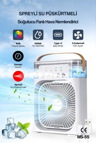 Resim Concord Masaüstü Taşınabilir Buzlu Vantilatör Su Soğutmalı 600 ml RGB Led Işıklı Soğutucu Fan Air Cooler Fan 