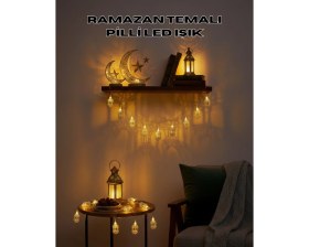 Resim Hatıra Kutusu Altın Fener Detaylı Pilli Ramazan LED Işık Ev Dekorasyonu - Lisinya 