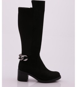 Resim Dgn 710-22k Kadin Ayka Bilek Kisim Zincir Detayli Arkasi Stretch Topuklu Çizme 710-1557-R1680 Siyah 