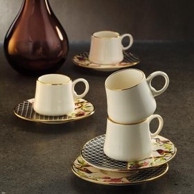 Resim Sandro Moreno 1453 Tropikal Double Yüzük Gold 12 Parça 6 Kişilik Kahve Fincan Takımı 120 ml 