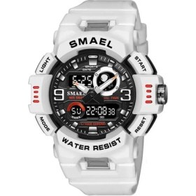 Resim Hanyang Beyaz Smael 8063 Spor Izle Erkekler 5ATM Su Geçirmez Alarm Chronograph Kronometre Kuvars Askeri Adam Izle Relogio Masculino (Yurt Dışından) 