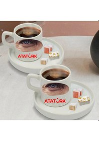 Resim Mustafa Kemal Atatürk Tasarımlı Türk Kahvesi Fincanı Ve Altı Beyaz 