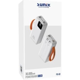 Resim Sunix 30.000 Mah 22,5W Kendinden Kablolu Taşınabilir Powerbank Beyaz Pb-60 