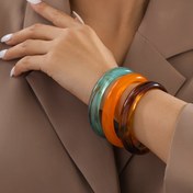 Resim 3 parça çok renkli gradyan reçine bileklik seti, şık ve çok yönlü minimalizm boho geometrik retro tarzı günlük veya tatil giyimi için değişken renkler ve desenler 