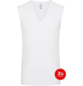 Resim Sementa SAM Erkek Modal Derin V Yaka Kolsuz Tshirt 3'lü Paket - Beyaz 