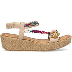 Resim Guja 25y153-2 Kadın Taşlı Düz Sandalet Bej Bej 