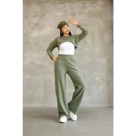 Resim Ponçik Uzun Kollu Crop Bluzlu Alt Üst Takım 3lü Eşofman Takımı 25532 
