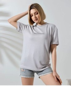 Resim Unisex Bisiklet Yaka Baskılı Slim Fit T-shirt - Boyalı Gri Boyalı Gri 