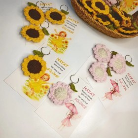 Resim Masal Gurumi Amigurumi Papatya Ayçiçeği Anahtarlık Nişan Düğün Hediyelik (Kartlı Pempe+Sarı Iki Adet Fiyatı) 