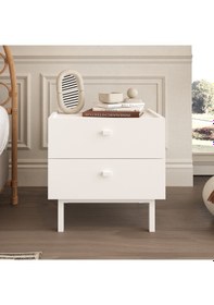 Resim Robinhome Rhode Komodin 2 Çekmeceli Ahşap Ayaklı Beyaz 