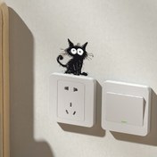 Resim 1 Adet Çağdaş Stil Siyah Kedi Duvar Stickerı, Hayvan Baskılı Kendinden Yapışkanlı Anahtar Çıkartması, Oturma Odası Yatak Odası Giriş Yolu İçin, Plastik Mat Kaplama, Çok Yüzeyli Kurulum, Tek Kullanımlık - Elektrik Gerekmez 