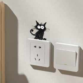 Resim 1 Adet Çağdaş Stil Siyah Kedi Duvar Stickerı, Hayvan Baskılı Kendinden Yapışkanlı Anahtar Çıkartması, Oturma Odası Yatak Odası Giriş Yolu İçin, Plastik Mat Kaplama, Çok Yüzeyli Kurulum, Tek Kullanımlık - Elektrik Gerekmez 