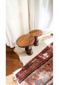 Resim Wood Ahşap 2'li Set Mantar Yan Sehpa Modern Fiskos / Kestane Renk / Zigon Sehpa Vernikli Kestane 